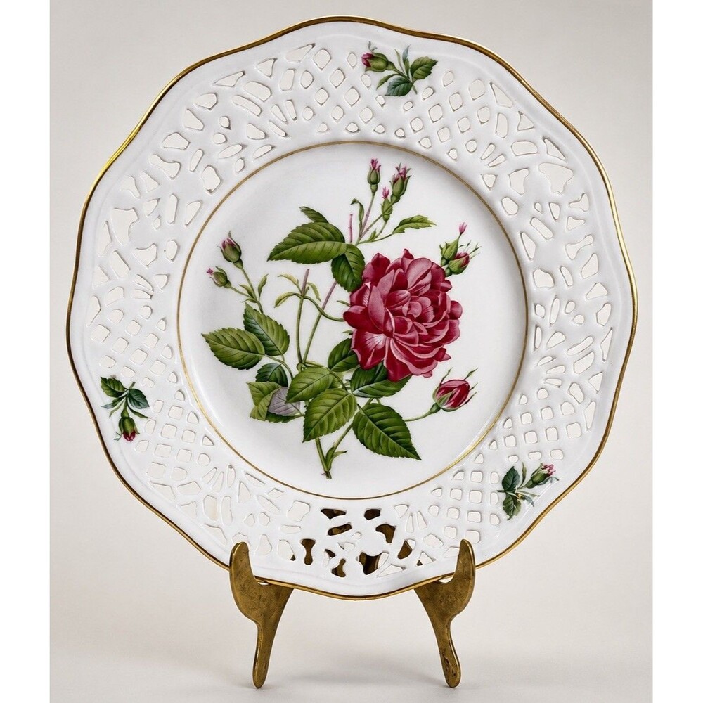 Schumann Arzberg Redoute Rosa Indica Cruenta Reticulated Cabinet Plate 7.5”